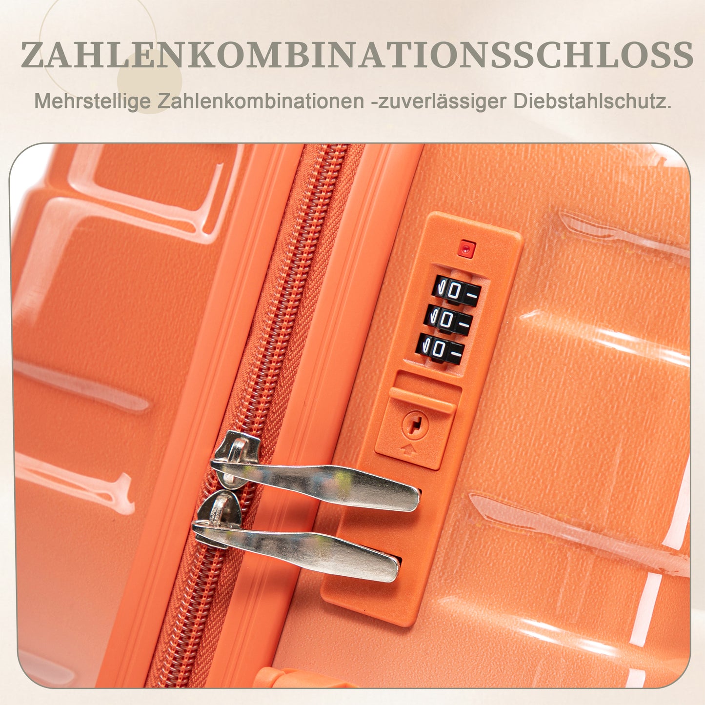 2-teiliges PC-Kofferset 14 Zoll & 20 Zoll mit Zahlenschloss und Kosmetikkoffer – Rot
