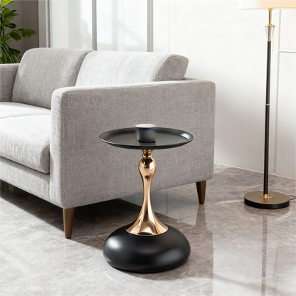 Runder Beistelltisch 38 cm in Schwarz-Gold mit Metallbasis