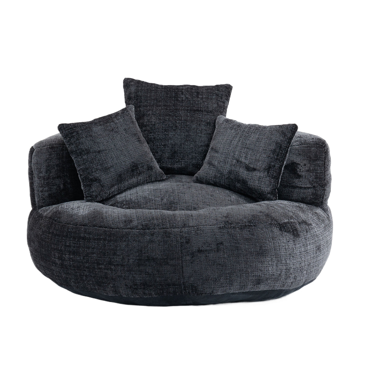 Lazy Sofa – Komfort-Lounger mit hoher Rückenlehne, Bean-Bag-Sessel mit drei Kissen für Erwachsene und Kinder, In- & Outdoor, Gaming-Sessel für Schlafzimmer und Büro (Schwarz, Chenille)