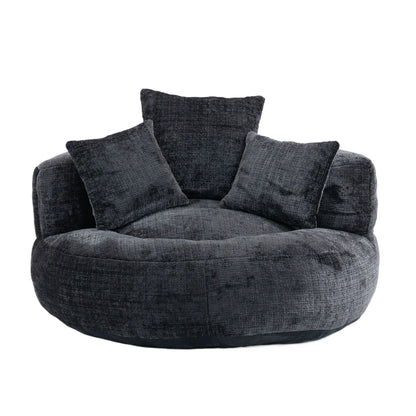 Lazy Sofa – Komfort-Lounger mit hoher Rückenlehne, Bean-Bag-Sessel mit drei Kissen für Erwachsene und Kinder, In- & Outdoor, Gaming-Sessel für Schlafzimmer und Büro (Schwarz, Chenille)