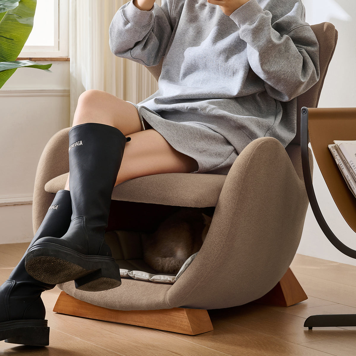 Designer-Loungesessel in Walhai-Optik mit Haustierhöhle, Braun