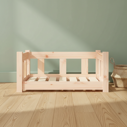 Hundebett aus massiver Kiefer | 65,5 × 50,5 × 28 cm | Natur