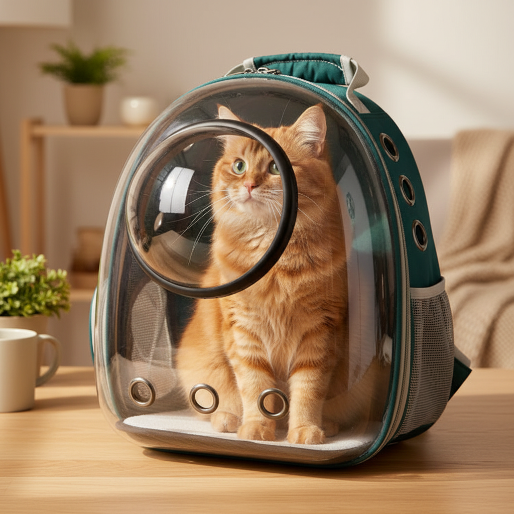 Grüne Katzen-Rucksacktasche mit Katze innen
