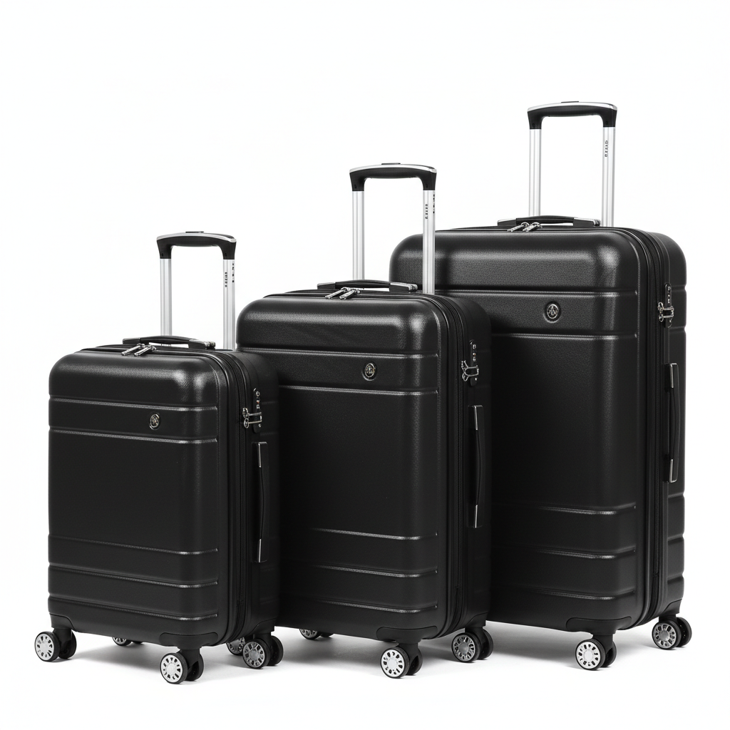 3-teiliges Hartschalen-Kofferset in Schwarz – Größen S, M und L