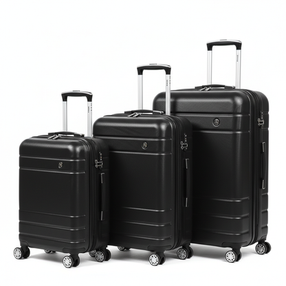 3-teiliges Hartschalen-Kofferset in Schwarz – Größen S, M und L