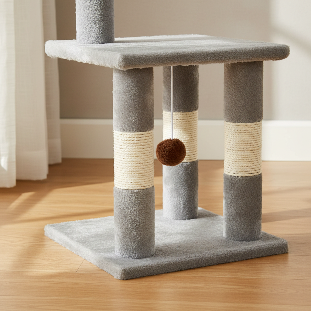 Katzen-Kratzbaum mit Sisalsäulen – 65 cm | Plüsch | Grau