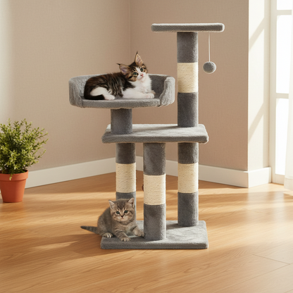 Katzen-Kratzbaum mit Sisalsäulen – 65 cm | Plüsch | Grau