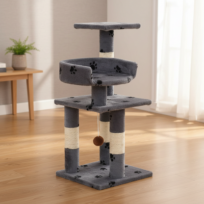 Katzen-Kratzbaum mit Sisalsäulen – 65 cm | Plüsch | Grau