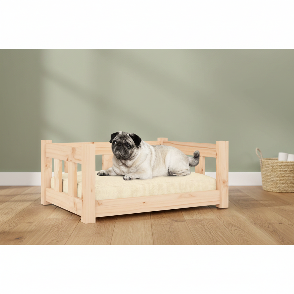 Hundebett aus massiver Kiefer | 65,5 × 50,5 × 28 cm | Natur
