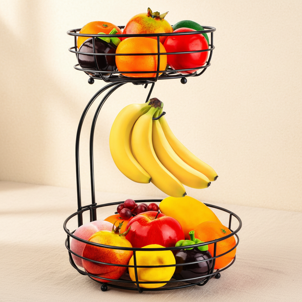 Obstkorb mit Früchten – warmer Hintergrund