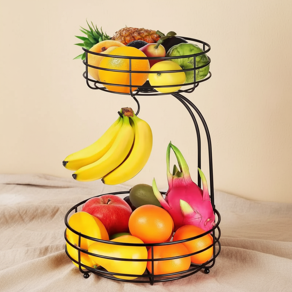 Obstkorb mit Früchten – warmer Hintergrund