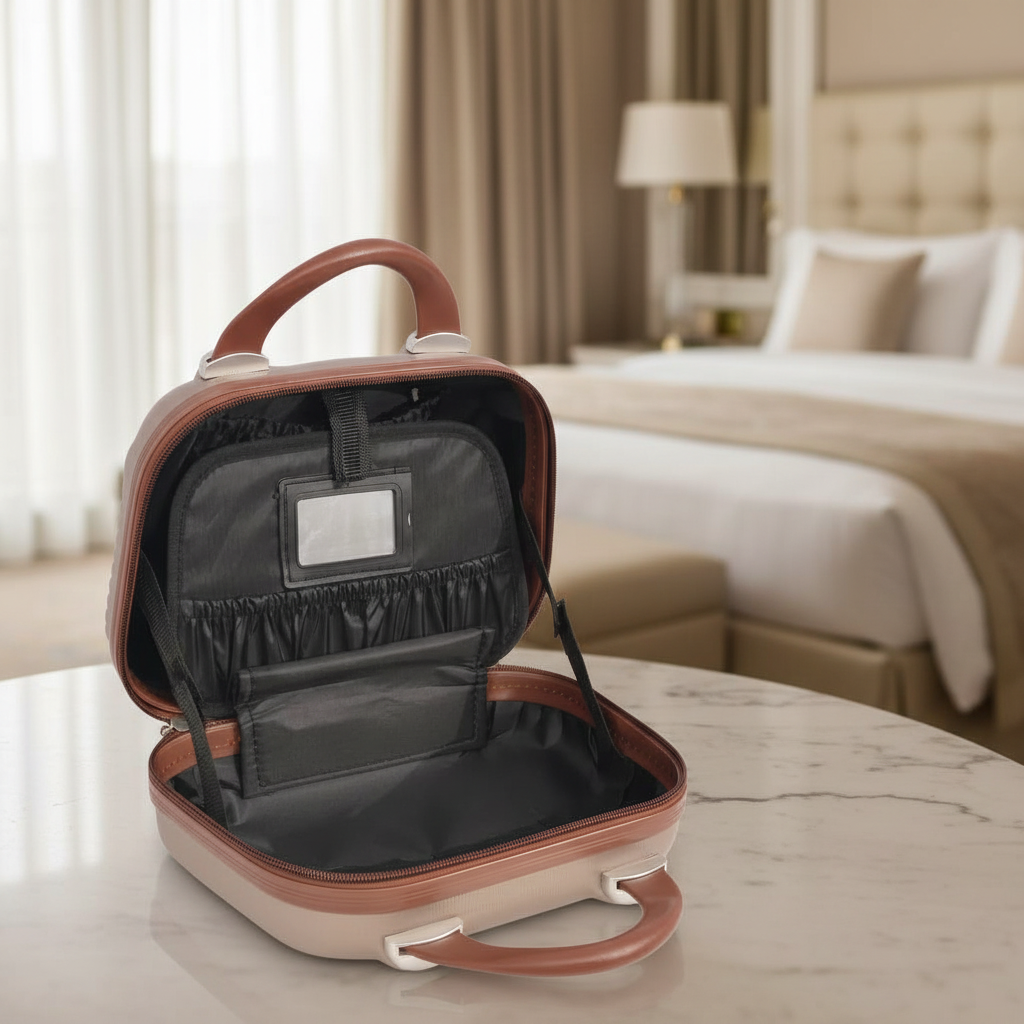 Offener Kosmetikkoffer Hotelzimmer