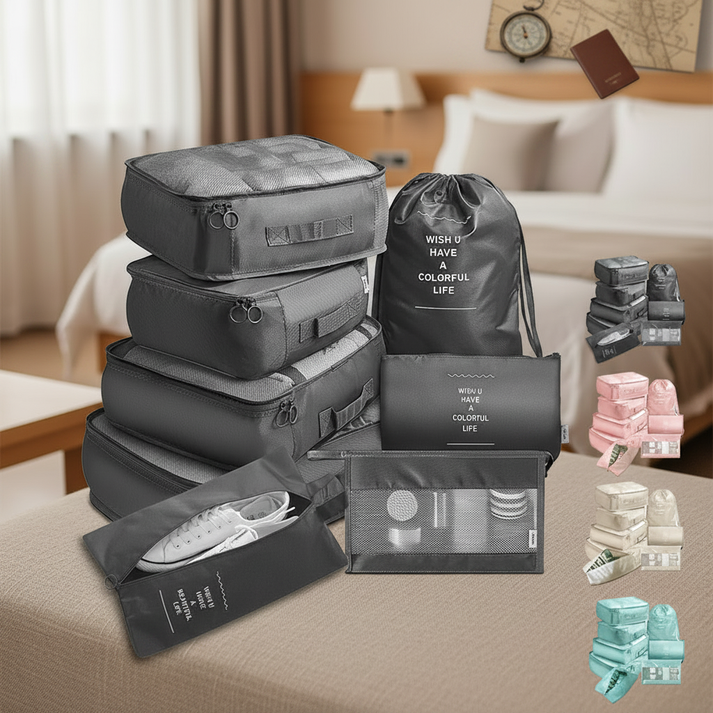 8-teiliges Reise-Organizer-Set – Packwürfel für Koffer | Kleidung, Unterwäsche, Schuhe & mehr