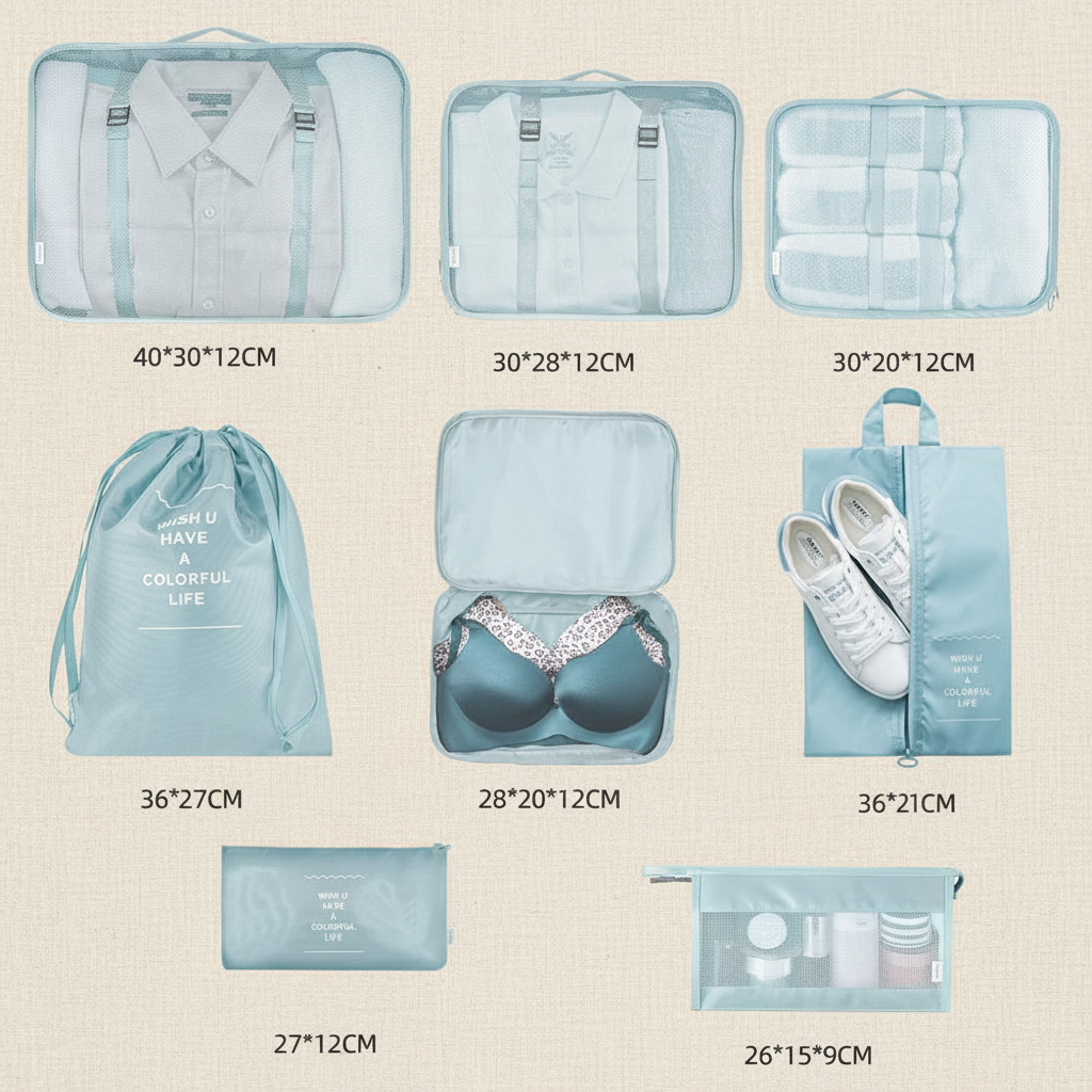 8-teiliges Reise-Organizer-Set – Packwürfel für Koffer | Kleidung, Unterwäsche, Schuhe & mehr