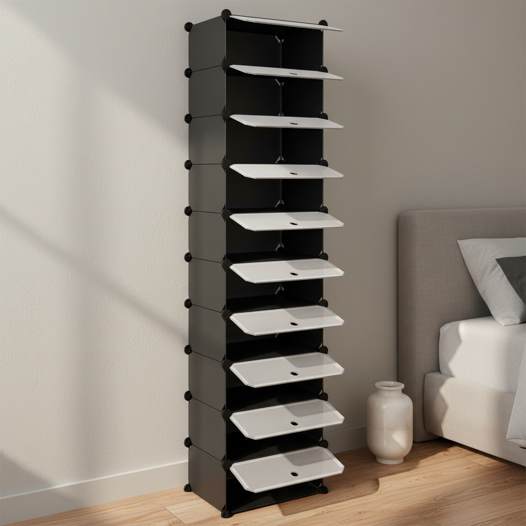 Schwarzes Schuhregal ohne Türen – Lifestyle