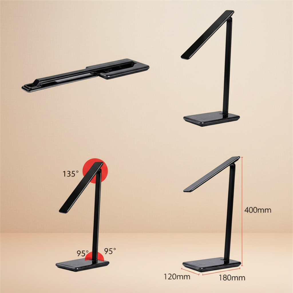 LED-Schreibtischlampe faltbar – Augenschonend | 4 Farbtemperaturen | Touch-Bedienung | USB | Nachttischlampe