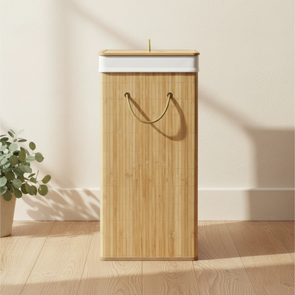 Wäschekorb aus Bambus | 72 L & 100 L | 2 Fächer | Rechteckig | Schwarz, Braun, Grau, Weiß
